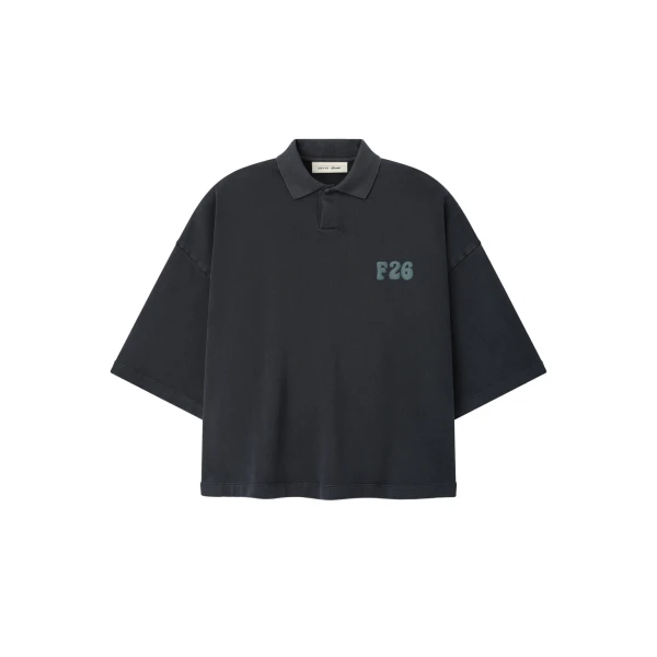 Fear of God Essentials Heavy Jersey Cropped Polo in Washed Iron Grey | Luxury Shoes 