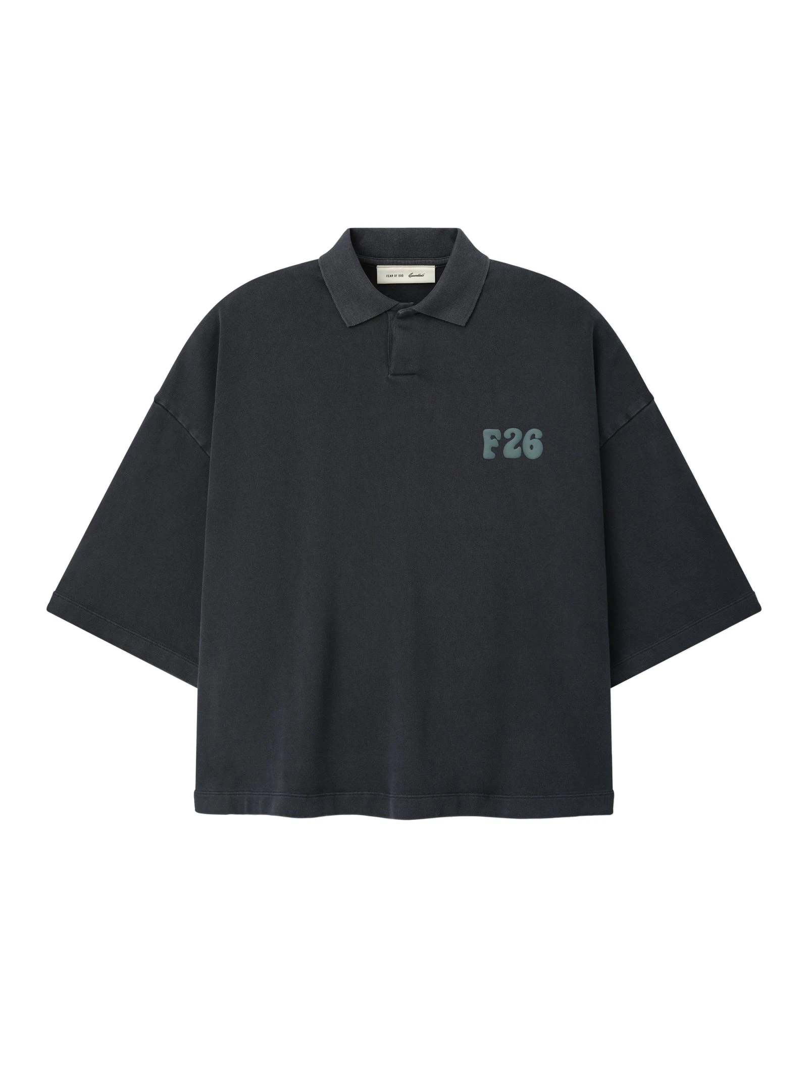 Fear of God Essentials Heavy Jersey Cropped Polo in Washed Iron Grey Fear of God Essentials Heavy Jersey Cropped Polo in Washed Iron Grey | Luxury Shoes