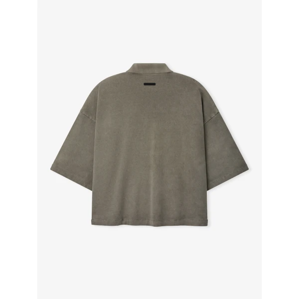 Fear of God Essentials Heavy Jersey Cropped Polo in Washed Seal | Men Shirts | Luxury Shoes 