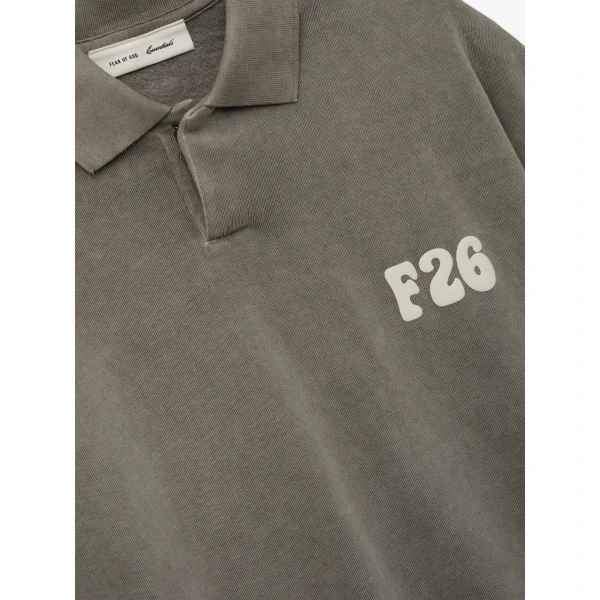 Fear of God Essentials Heavy Jersey Cropped Polo in Washed Seal | Men Shirts | Luxury Shoes 