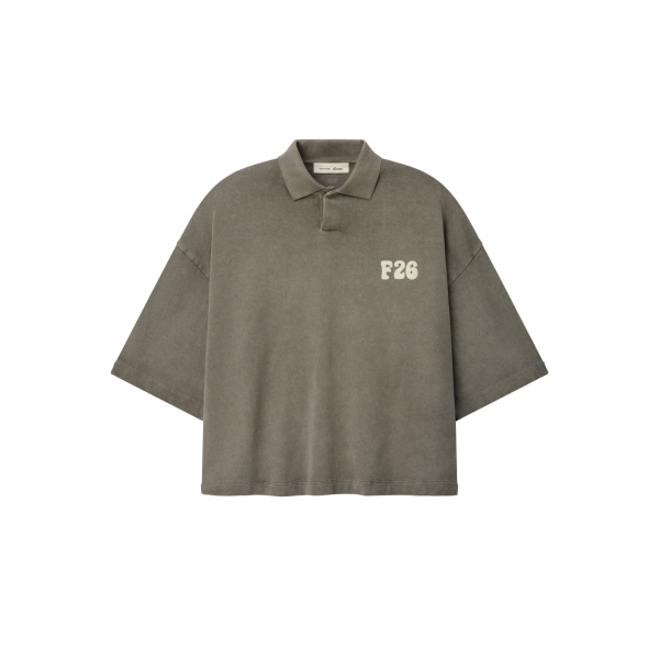Fear of God Essentials Heavy Jersey Cropped Polo in Washed Seal | Luxury Shoes 