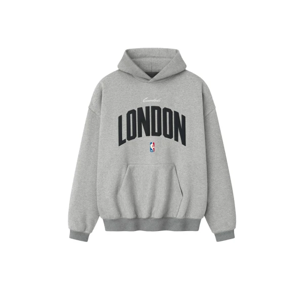 Fear of God Essentials London 90s Hoodie in Concrete Heather | Luxury Shoes 