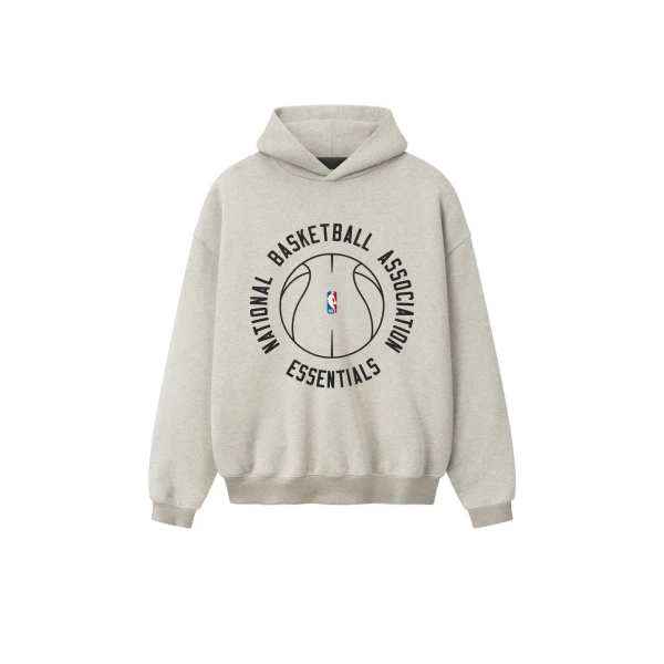 Fear of God Essentials NBA x Barkley Hendricks 90s Hoodie in Heather Stone with and Heather Rib | Luxury Shoes 