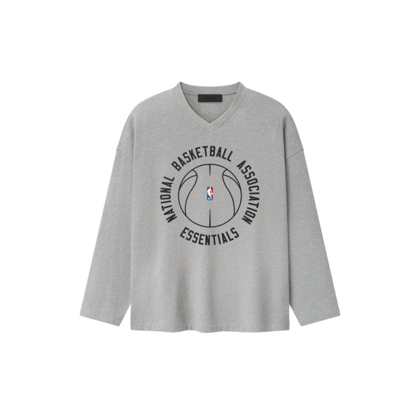 Fear of God Essentials NBA x Barkley Hendricks Long Sleeve V-Neck Tee in Concrete Heather | Luxury Shoes 