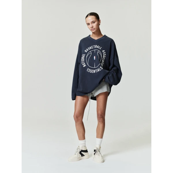 Fear of God Essentials NBA x Barkley Hendricks Long Sleeve V-Neck Tee in Faded Black | T-shirts & vests | Luxury Shoes 