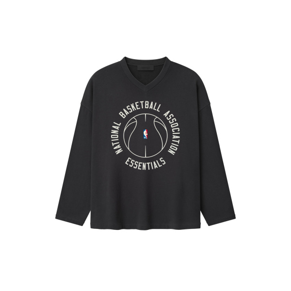 Fear of God Essentials NBA x Barkley Hendricks Long Sleeve V-Neck Tee in Faded Black | Luxury Shoes 