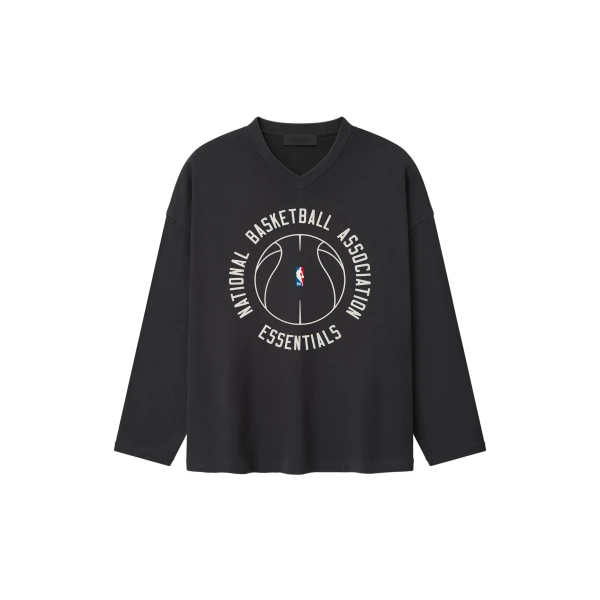 Fear of God Essentials NBA x Barkley Hendricks Long Sleeve V-Neck Tee in Faded Black | Luxury Shoes 