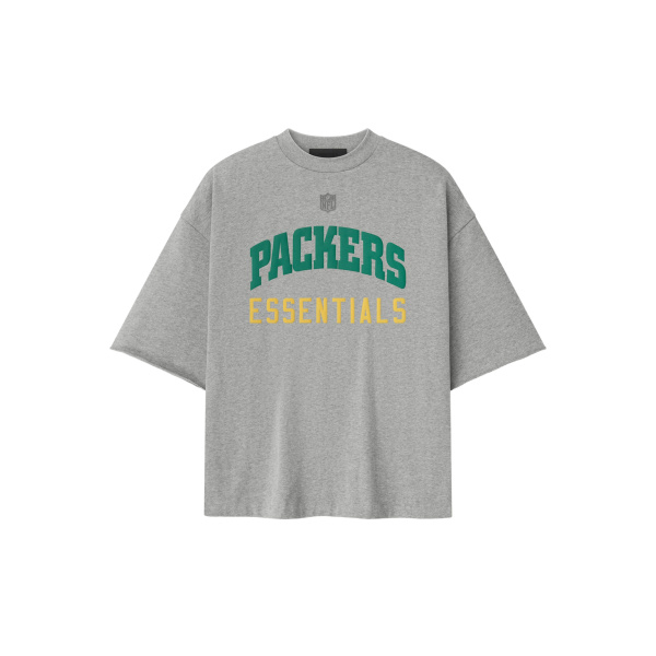 Fear of God Essentials Packers 90s 3/4 Sleeve Football Tee in Concrete Heather | Luxury Shoes 