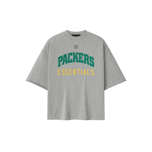 Fear of God Essentials Packers 90s 3/4 Sleeve Football Tee in Concrete Heather | Luxury Shoes 