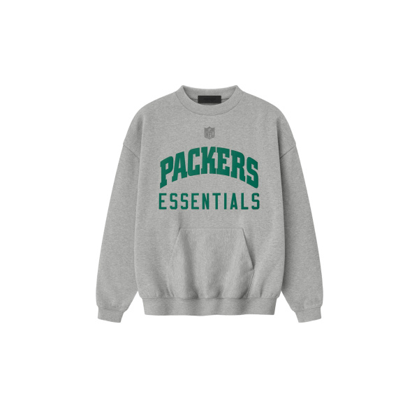 Fear of God Essentials Packers Sport Crewneck in Concrete Heather | Luxury Shoes 