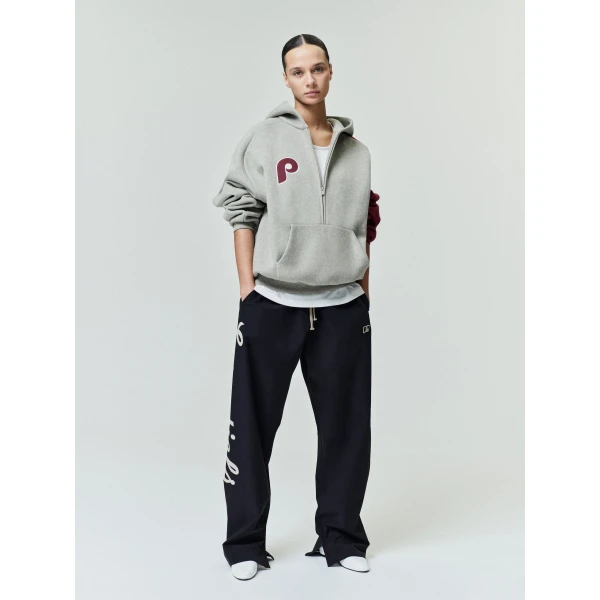 Fear of God Essentials Phillies Raglan Half Zip Sport Hoodie in Seal Heather and Cabernet | Sweatshirts | Luxury Shoes 