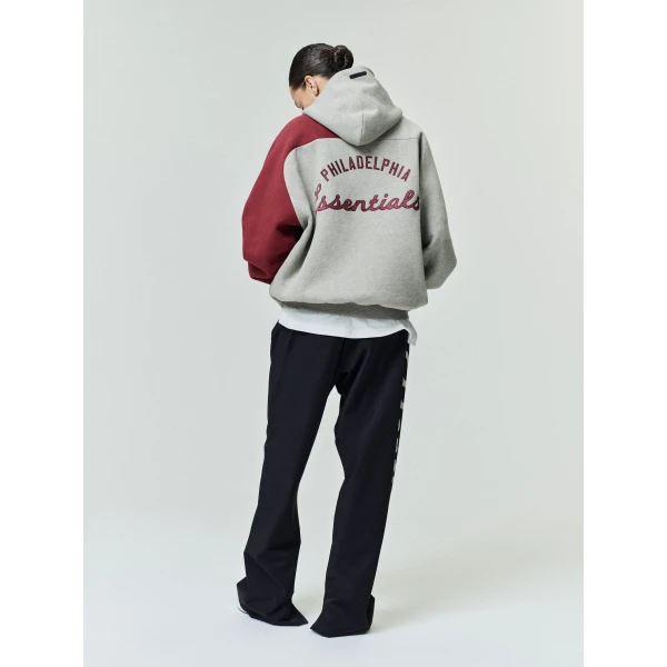 Fear of God Essentials Phillies Raglan Half Zip Sport Hoodie in Seal Heather and Cabernet | Sweatshirts | Luxury Shoes 