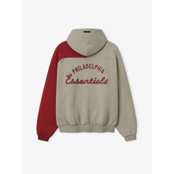Fear of God Essentials Phillies Raglan Half Zip Sport Hoodie in Seal Heather and Cabernet | Sweatshirts | Luxury Shoes 