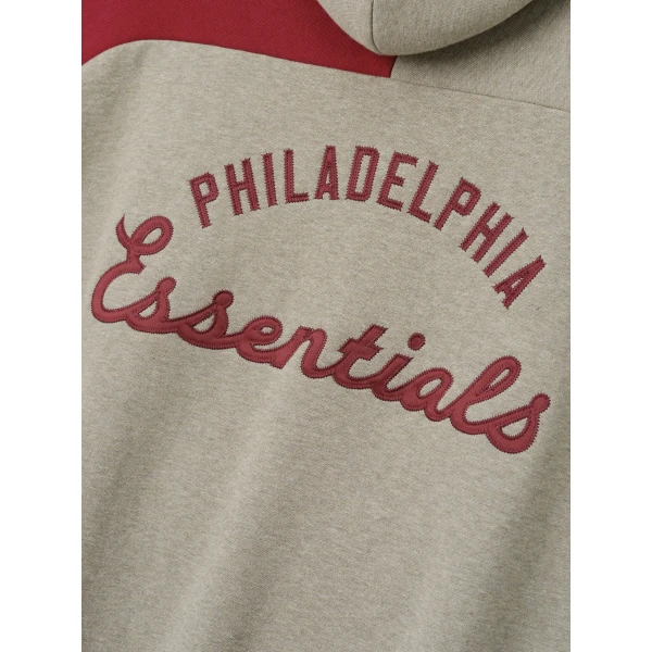 Fear of God Essentials Phillies Raglan Half Zip Sport Hoodie in Seal Heather and Cabernet | Sweatshirts | Luxury Shoes 