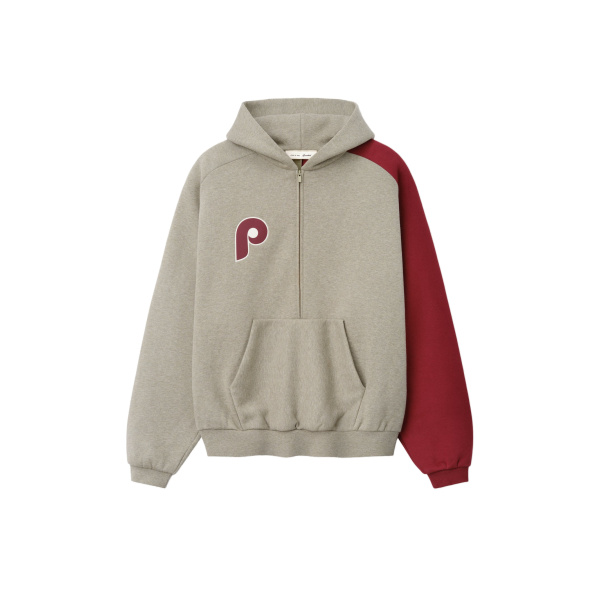 Fear of God Essentials Phillies Raglan Half Zip Sport Hoodie in Seal Heather and Cabernet | Luxury Shoes 