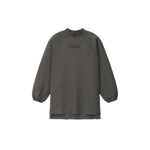 Fear of God Essentials Pique 90s Relaxed Mockneck Raglan Long Sleeve Tee in Ash Heather | Luxury Shoes 