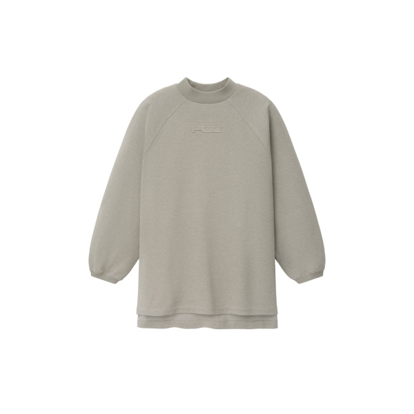 Fear of God Essentials Pique 90s Relaxed Mockneck Raglan Long Sleeve Tee in Pyrite Heather | Luxury Shoes 