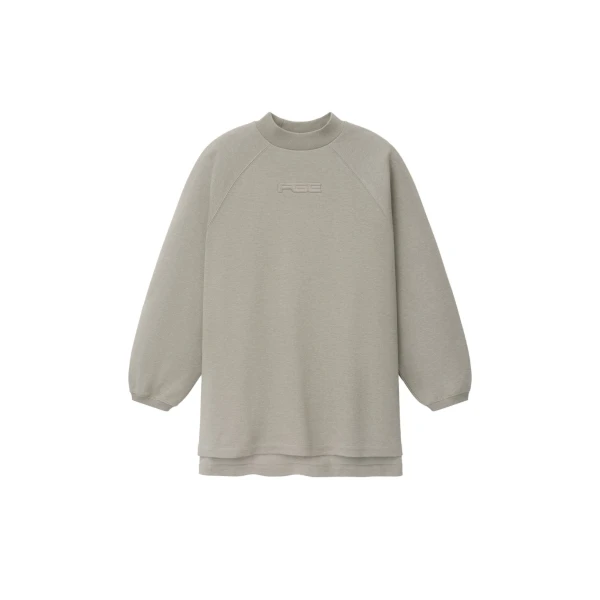Essentials Pique 90s Relaxed Mockneck Raglan Long Sleeve Tee in Pyrite Heather
