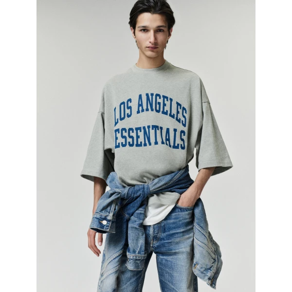 Fear of God Essentials Rams Merch Tee in Seal Heather | T-shirts & vests | Luxury Shoes 