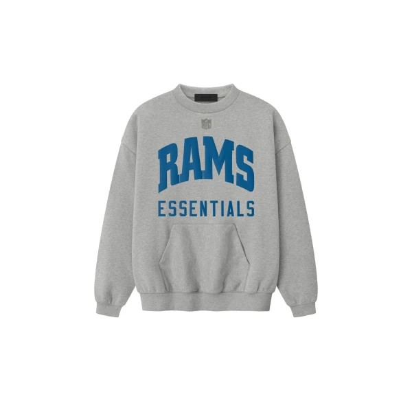Fear of God Essentials Rams Sport Crewneck in Concrete Heather | Luxury Shoes 