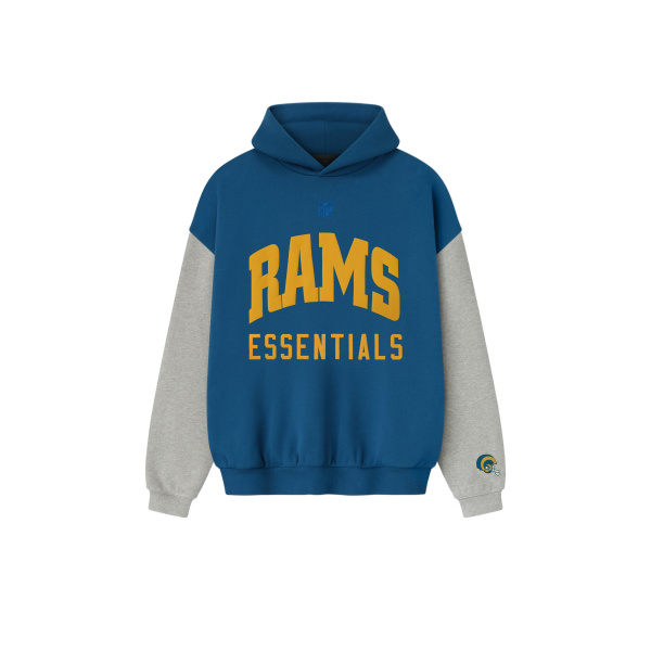 Fear of God Essentials Rams Sport Hoodie in Blue Sapphire and Concrete Heather | Luxury Shoes 