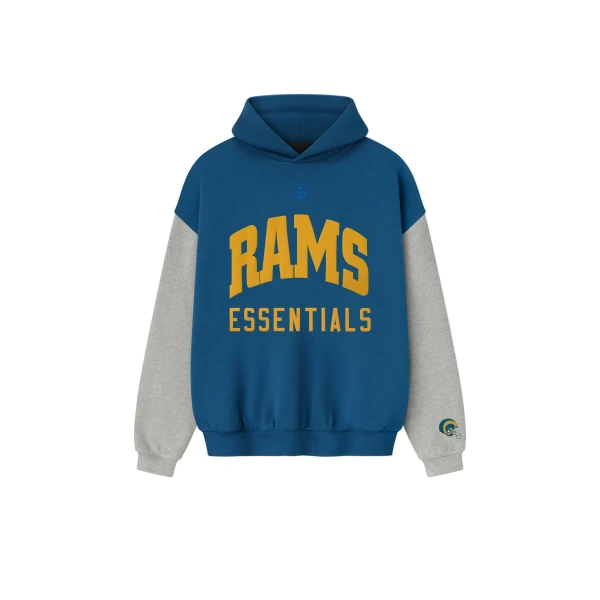 Fear of God Essentials Rams Sport Hoodie in Blue Sapphire and Concrete Heather | Luxury Shoes 
