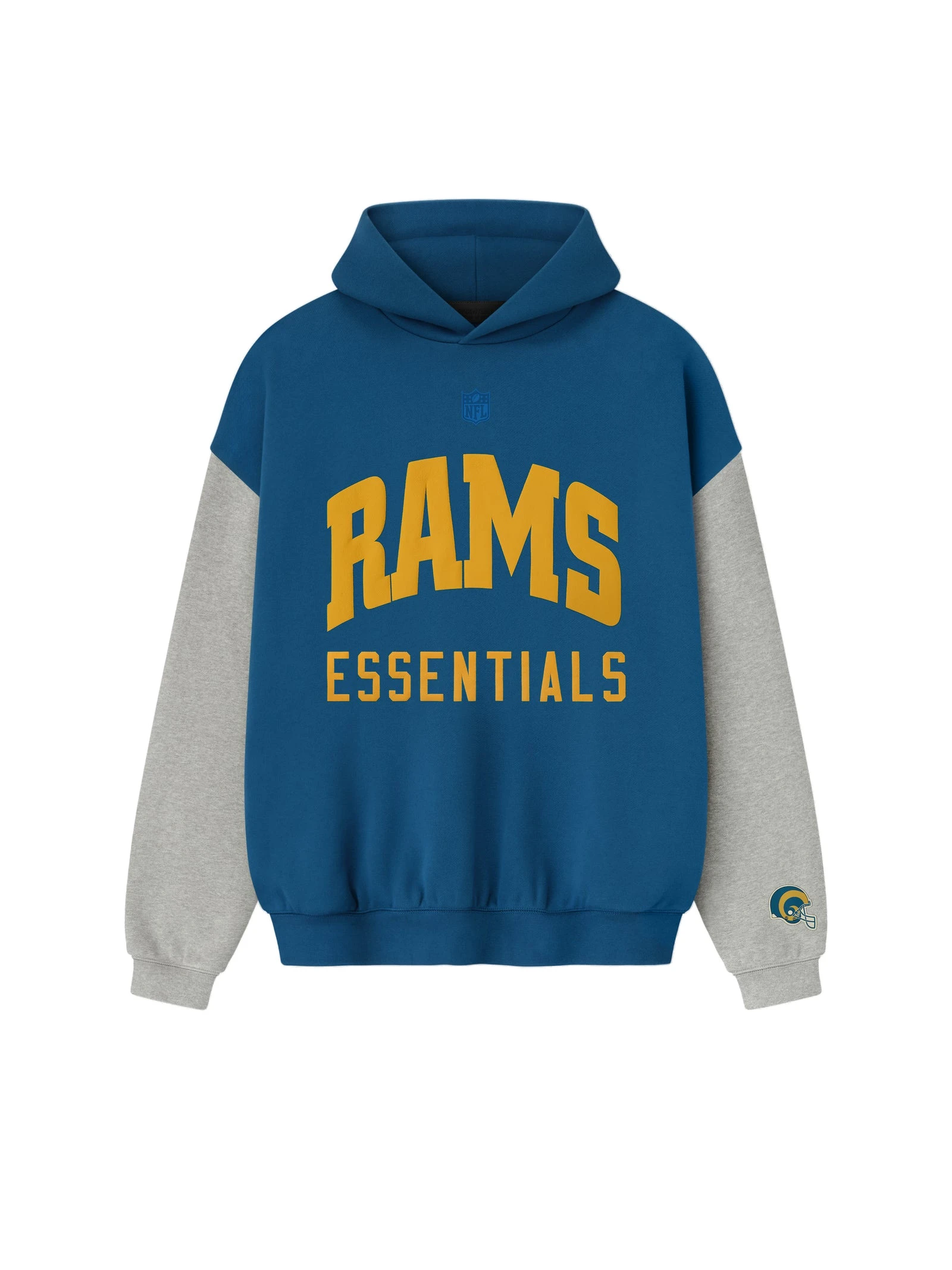 Fear of God Essentials Rams Sport Hoodie in Blue Sapphire and Concrete Heather Fear of God Essentials Rams Sport Hoodie in Blue Sapphire and Concrete Heather | Luxury Shoes