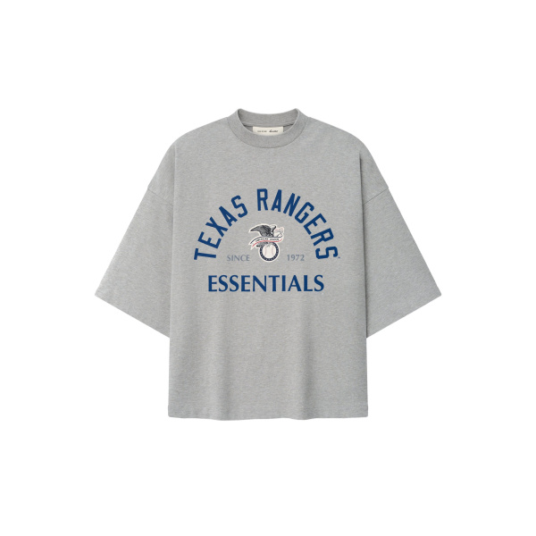 Fear of God Essentials Rangers American League Merch Tee in Concrete Heather | Luxury Shoes 