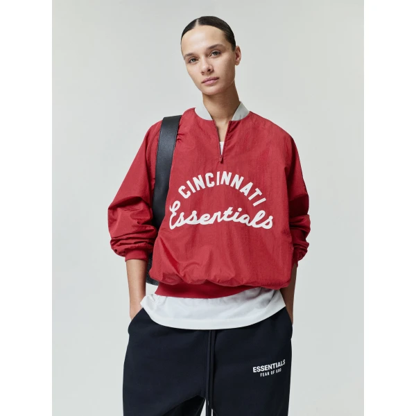 Fear of God Essentials Reds Half Zip Pullover in Stone Red and Seal Rib | Sweatshirts | Luxury Shoes 