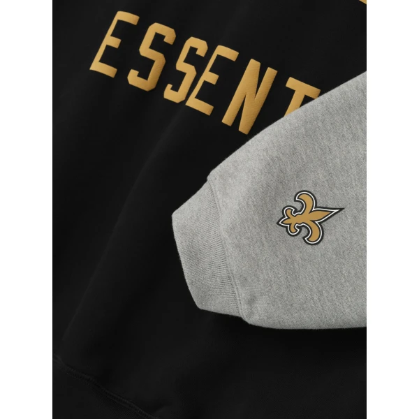 Fear of God Essentials Saints Sport Hoodie in Black and Concrete Heather | Sweatshirts | Luxury Shoes 