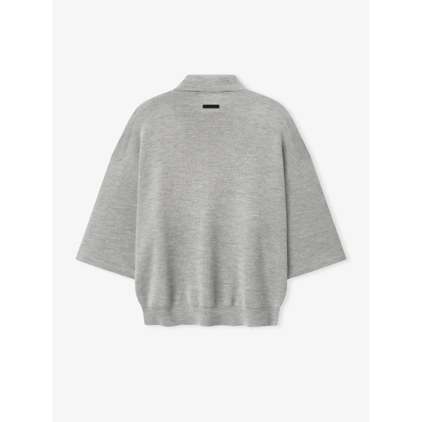 Fear of God Essentials Signature 3/4 Sleeve 90s Knit Polo in Concrete Heather | Men Knitwear | Luxury Shoes 