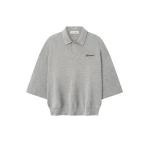 Fear of God Essentials Signature 3/4 Sleeve 90s Knit Polo in Concrete Heather | Luxury Shoes 