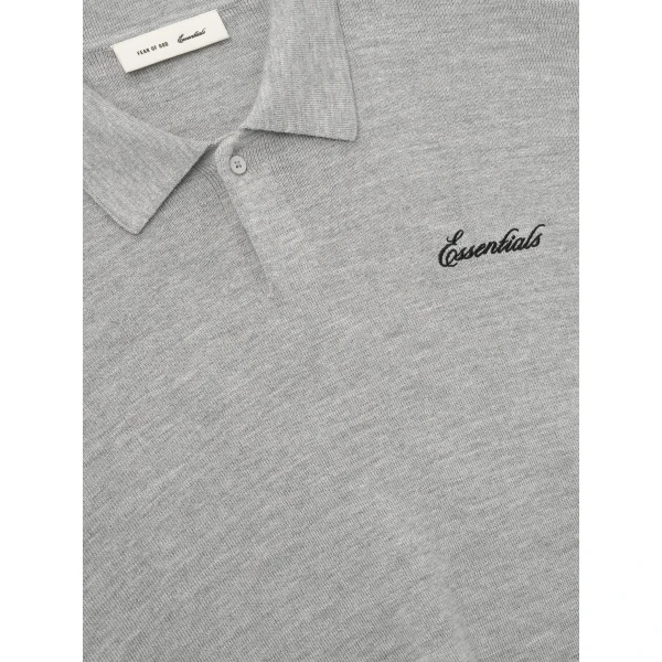 Fear of God Essentials Signature 3/4 Sleeve 90s Knit Polo in Concrete Heather | Men Knitwear | Luxury Shoes 