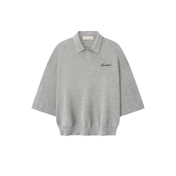 Fear of God Essentials Signature 3/4 Sleeve 90s Knit Polo in Concrete Heather | Luxury Shoes 