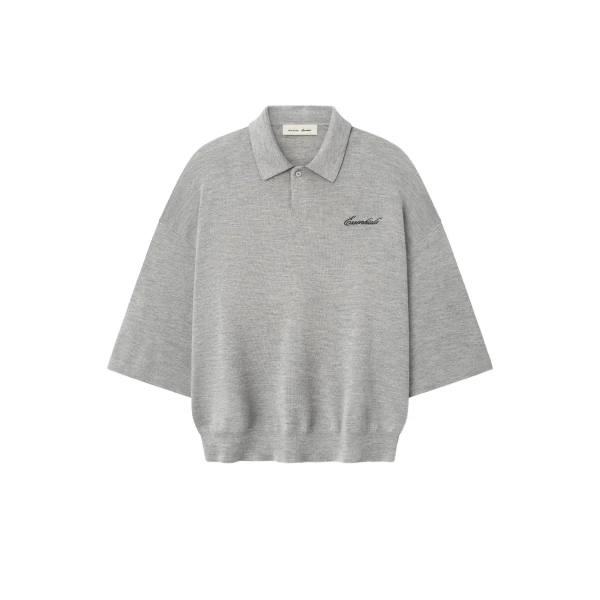Fear of God Essentials Signature 3/4 Sleeve 90s Knit Polo in Concrete Heather | Luxury Shoes 