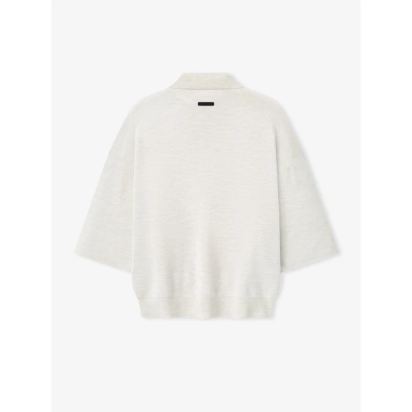 Fear of God Essentials Signature 3/4 Sleeve 90s Knit Polo in Oatmeal Heather | Men Knitwear | Luxury Shoes 