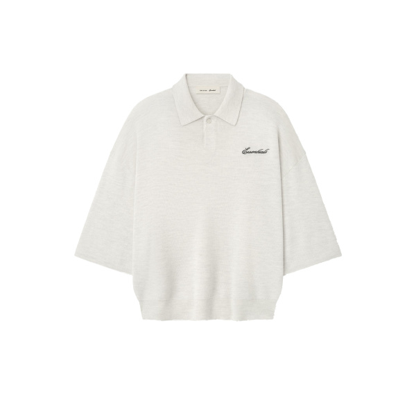 Fear of God Essentials Signature 3/4 Sleeve 90s Knit Polo in Oatmeal Heather | Luxury Shoes 