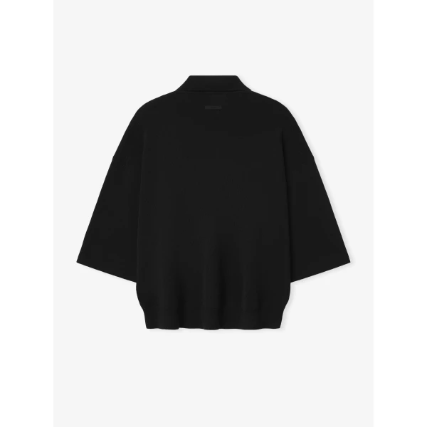 Fear of God Essentials Signature 3/4 Sleeve 90s Knit Polo in Vintage Black | Men Knitwear | Luxury Shoes 