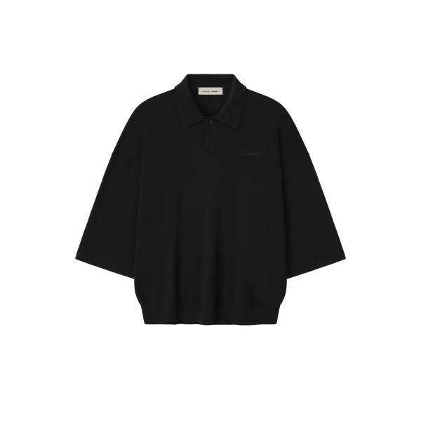 Fear of God Essentials Signature 3/4 Sleeve 90s Knit Polo in Vintage Black | Luxury Shoes 