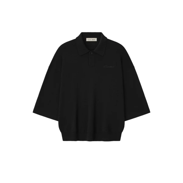 Fear of God Essentials Signature 3/4 Sleeve 90s Knit Polo in Vintage Black | Luxury Shoes 