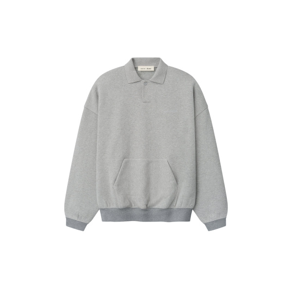 Fear of God Essentials Signature 90s Polo Sweatshirt in Concrete Heather | Luxury Shoes 