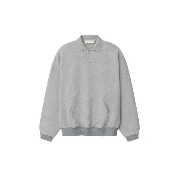 Fear of God Essentials Signature 90s Polo Sweatshirt in Concrete Heather | Luxury Shoes 