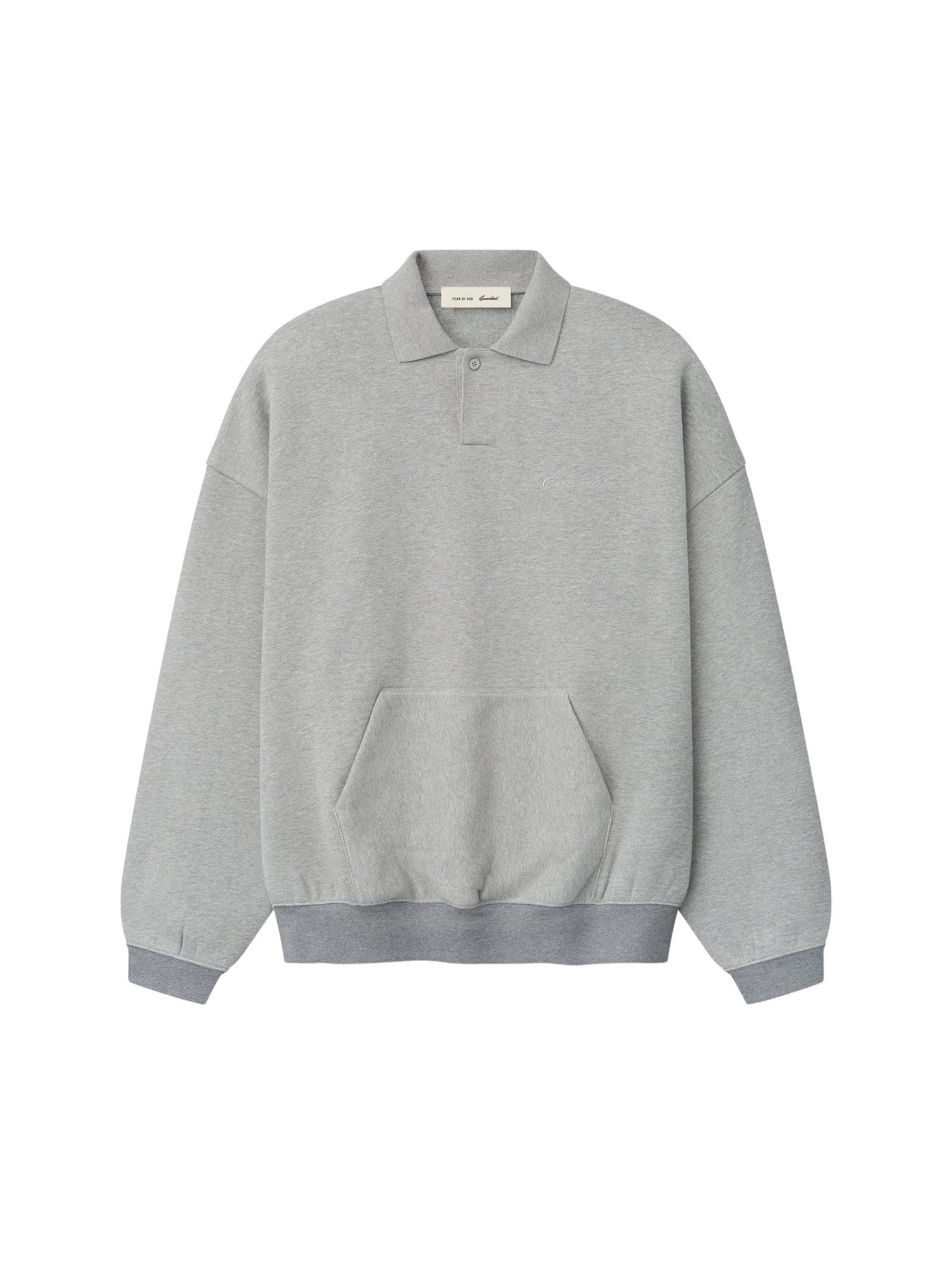 Fear of God Essentials Signature 90s Polo Sweatshirt in Concrete Heather Fear of God Essentials Signature 90s Polo Sweatshirt in Concrete Heather | Luxury Shoes