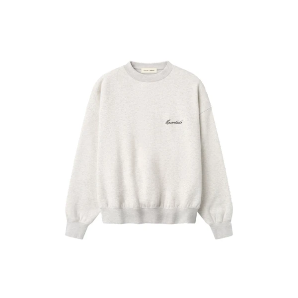 Fear of God Essentials Signature Classic Crewneck Sweatshirt in Oatmeal Heather | Luxury Shoes 