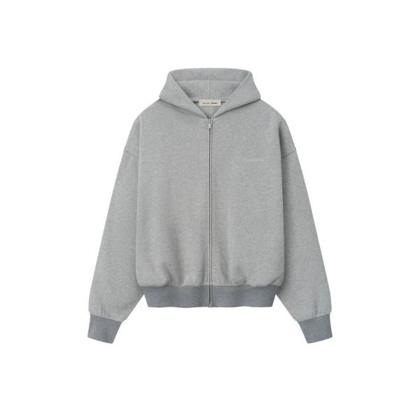 Fear of God Essentials Signature Classic Full Zip Hoodie in Concrete Heather | Luxury Shoes 
