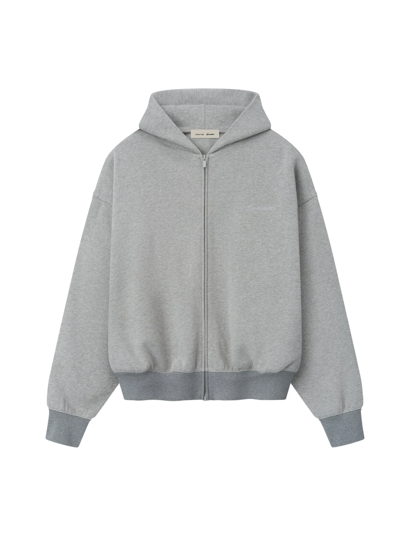 Fear of God Essentials Signature Classic Full Zip Hoodie in Concrete Heather Fear of God Essentials Signature Classic Full Zip Hoodie in Concrete Heather | Luxury Shoes