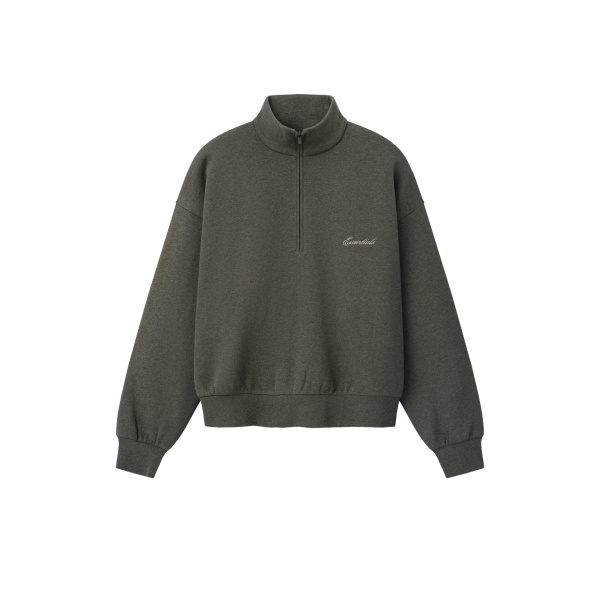 Fear of God Essentials Signature Classic Half Zip Sweatshirt in Ash Heather | Luxury Shoes 