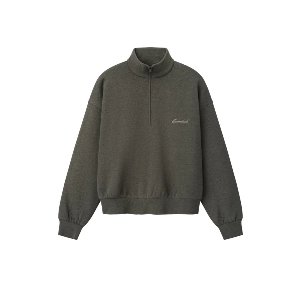Fear of God Essentials Signature Classic Half Zip Sweatshirt in Ash Heather | Luxury Shoes 
