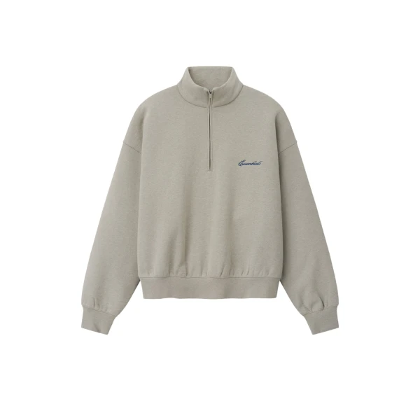 Fear of God Essentials Signature Classic Half Zip Sweatshirt in Pyrite Heather | Luxury Shoes 