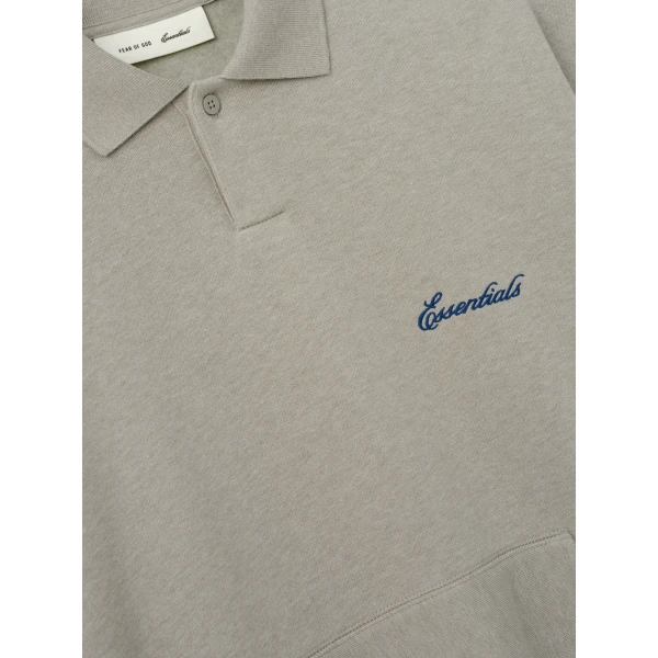 Fear of God Essentials Signature Classic Polo in Pyrite Heather | Men Shirts | Luxury Shoes 